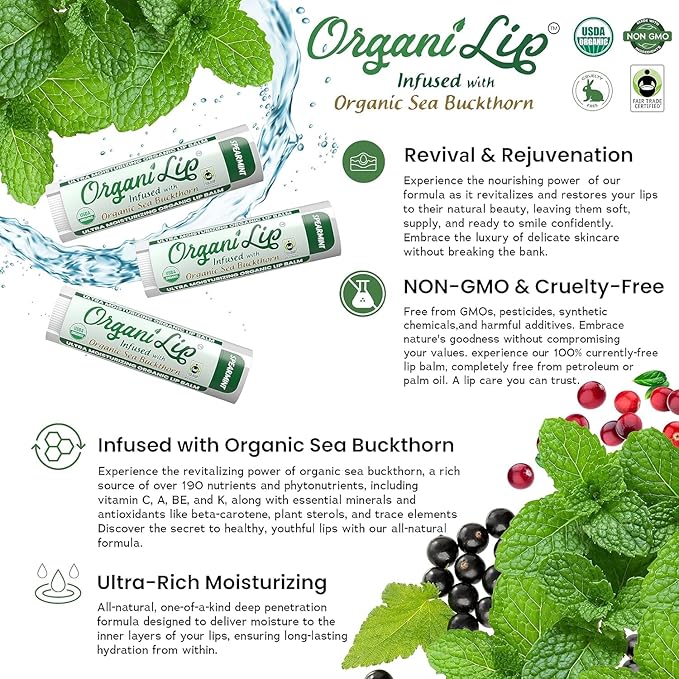 Organic Lip Balm, Spearmint Flavor, Ultra Organic,