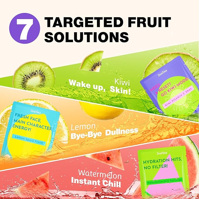 ZealSea Clean Beauty Face Masks Skincare, Minimalism 15 Ingredients Sheet Mask, Deep Hydration Facial Mask for Bouncy & Glowing, Sleepover Spa Party Supplies, Women Teen Girl Gifts Trendy Stuff, 7Pack