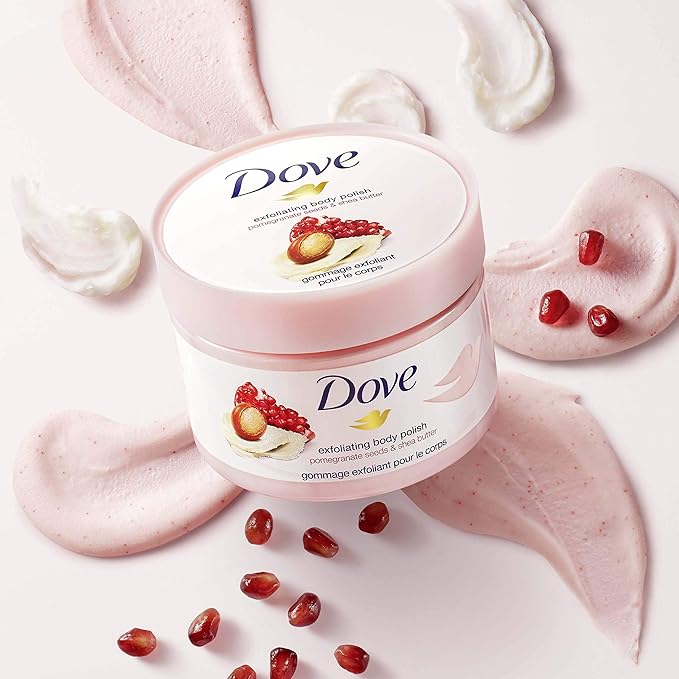 Dove Exfoliating Body Polish Scrub For Silky, Soft Skin Pomegranate & Shea Butter Body Scrub Exfoliates and Provides Lasting Nourishment 10.5 oz
