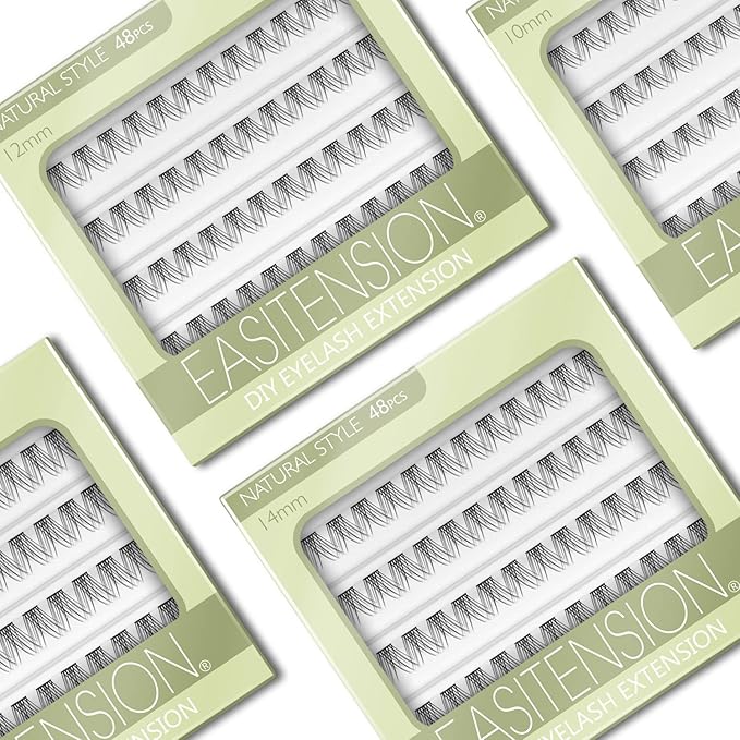 DIY Eyelash Extension, 3D Effect Glue Bonded Band Individual Lash 48 Clusters Volume Lashes Set, Home Eyelash Extension, C curl Lashes Pack 10MM-Natural-48 Clusters