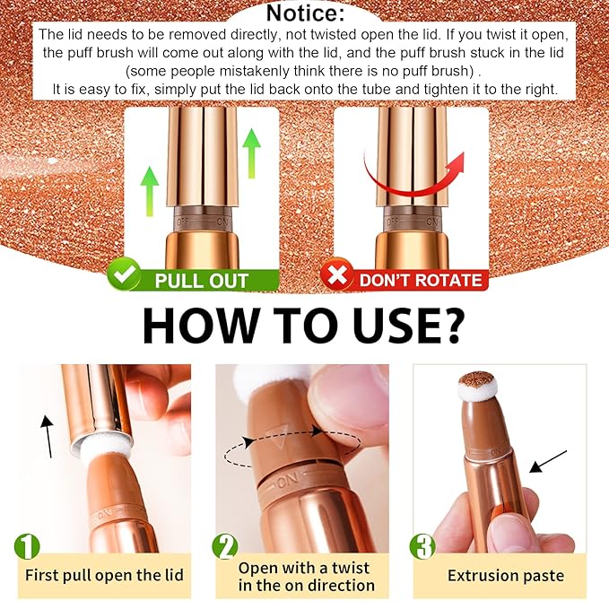 Liquid Highlighter Beauty Wand, Highlight Bronzer Stick with Cushion Applicator, Smooth Shimmer Finish, Lightweight Silky Cream Face Makeup Stick,Cruelty-free (Gold)