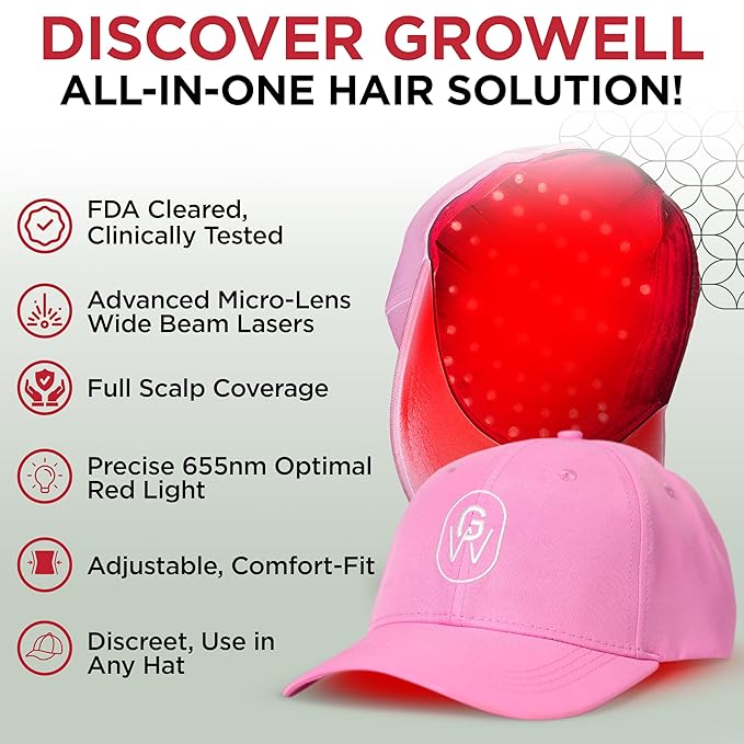 Red Light Therapy Hair Growth Cap – FDA Cleared Laser Treatment for Hair Regrowth and Reduced Shedding – LED & Laser Red Light Therapy Clinically Proven in Double-Blind Studies - Pink
