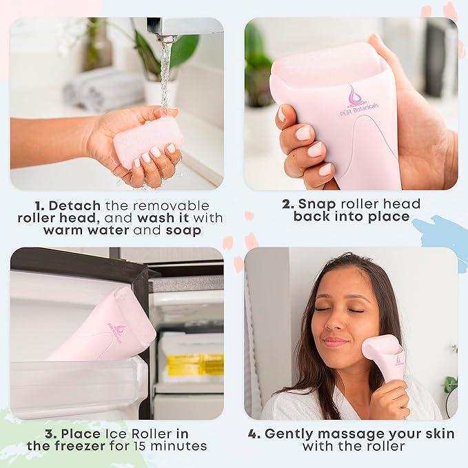 Ice Roller Face Massager 2 in 1 Set- Therapeutic Cooling to Naturally Tone & Tighten | Brighten Complexion and Reduce Wrinkles, Under Eye Puffiness | Facial Cool Ice Rollers for Migraine + Pain Relief