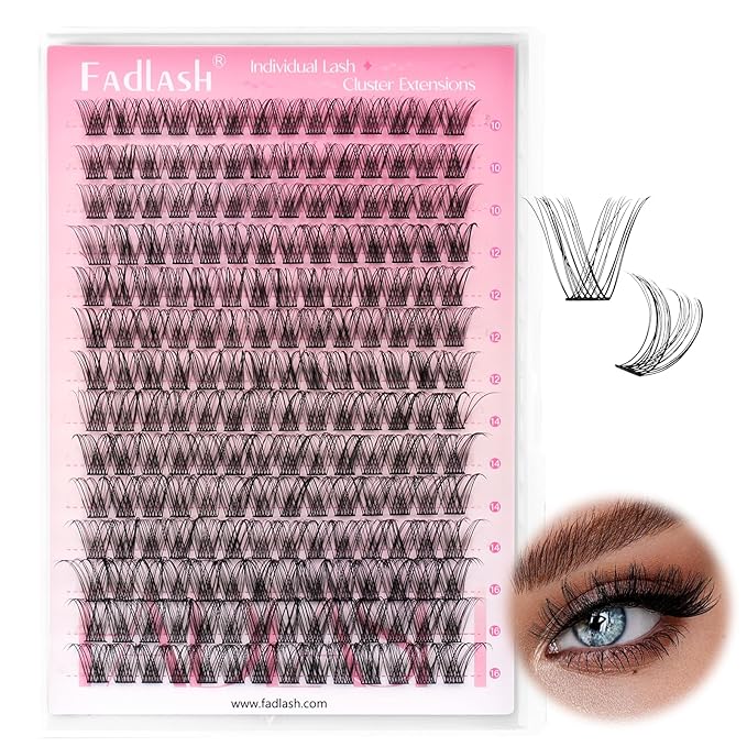 FADLASH Lash Clusters Wispy Eyelash Clusters Natural Individual Lashes 10-16 mm and Waterproof Cluster Eyelash Extensions with Soft Thin Band (DV07, 10-16mm)
