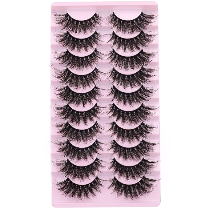 FANXITON False Eyelashes Fluffy Mink Lashes 20 mm Cat Eye Lashes Long 5D Wispy Dramatic 10 Pairs Pack