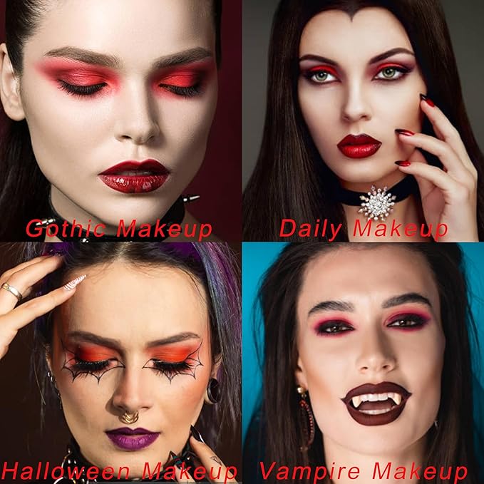 16 Colors Pink Matte Glitter Metallic Eye Shadow Palette, Korean Eyeshadow Palette Makeup, Pigmented Red Eyeshadow Kit for Halloween Parties, Joker Vampire Clown Makeup