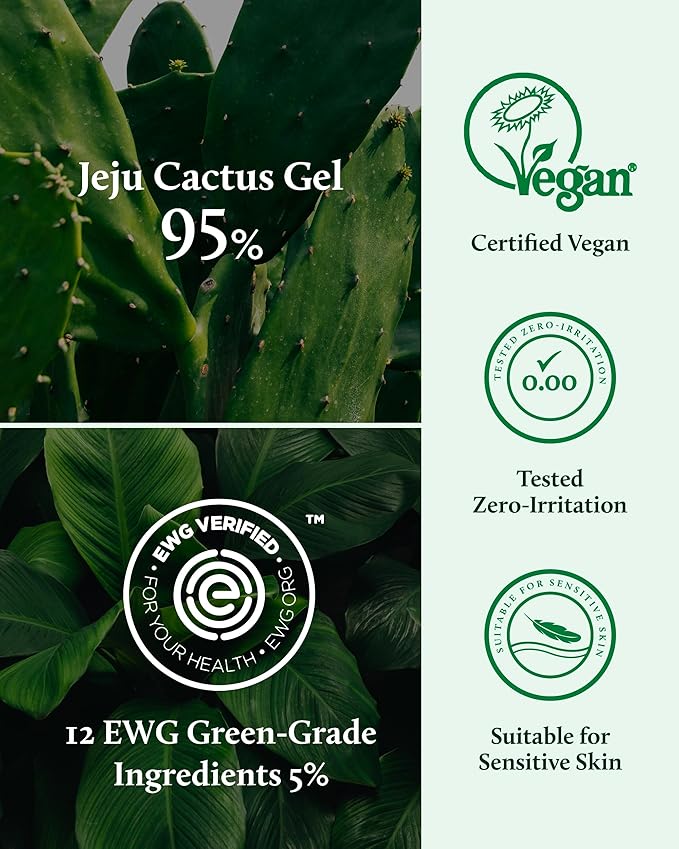YADAH Cactus Soothing Gel (3.7fl oz) -95% Cactus Extract, Sunburn Relief,After Sun Care,Calm, Cool & Soothe Irritated Skin, Face Redness,Korean Skin Care,Vegan.