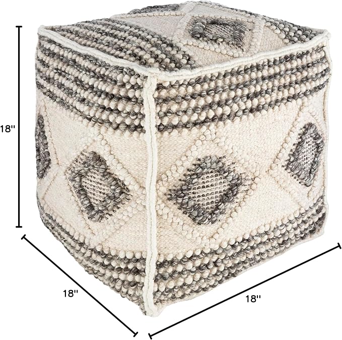 Mark&Day Pouf Ottoman, Langschlag Bohemian/Global Charcoal Cube Pouf Foot Rest for Living Room, Bedroom and Boho Home Decor (18"x18"x18")