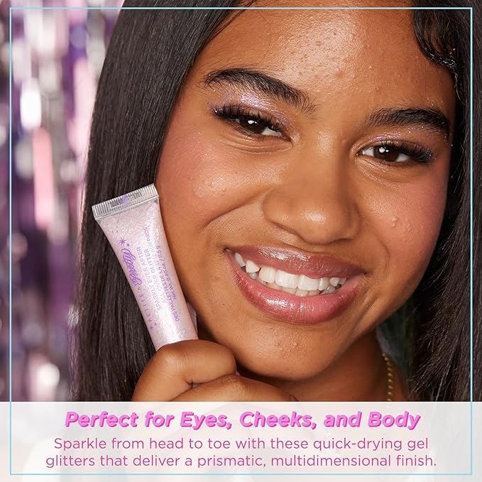 Petite N Pretty Get Ready with Me Essentials Set - Sparkly Ever After All Over Glitter (Mini Size), Makeup Tray, Scrunchie & Hair Accessories (Duck Clips), Makeup Bag for Girls, Teens, and Tweens