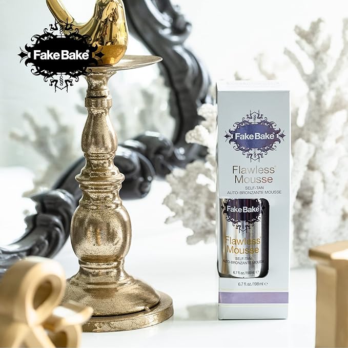 Fake Bake Flawless Self Tanning Mousse Streak-Free, Long-Lasting Natural Glow For All Skin Tones Women & Men - Sunless Tanner Includes Mitt For Easy Application, Black Coconut Scent - 6.7 oz