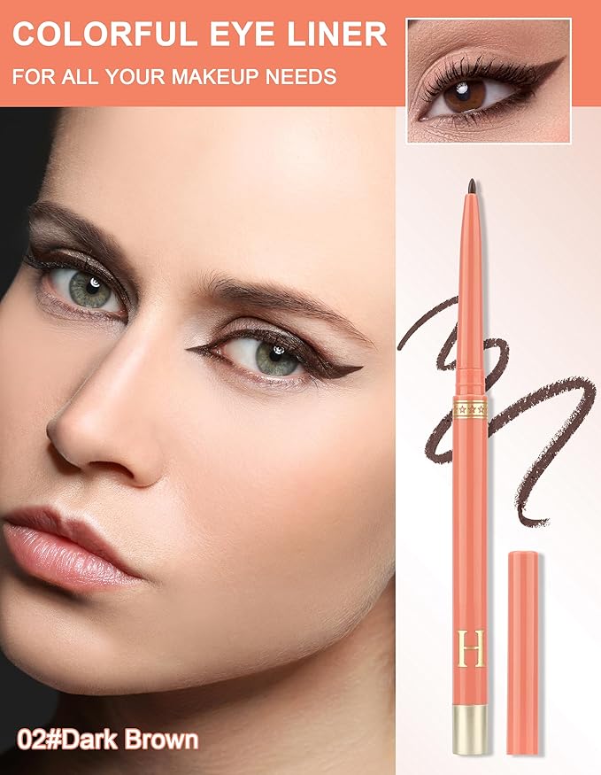 2PCS Dark Brown Gel Eyeliner Pencil, Waterproof & Smudge Proof Eyeliner, Colorful Eyeliner Gel Pen, Soft and Smooth Texture, Hypoallergenic Eye Liner Pen Makeup for Women