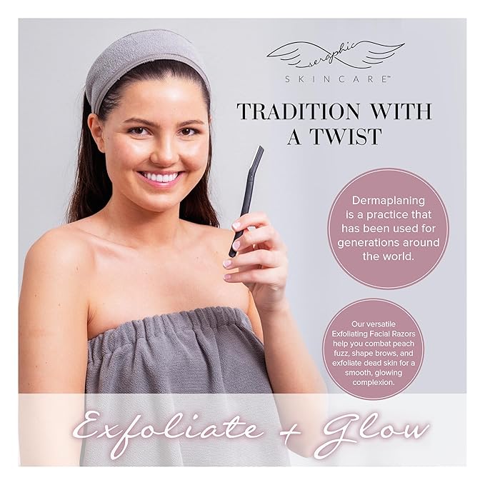 Seraphic Skincare Exfoliating Facial Razors Blades (3pc) – For Eyebrows, Peach Fuzz & Exfoliation – Dermaplane Face Razor for Women Face – Wheat Straw Handle & Swedish Stainless Steel Blades