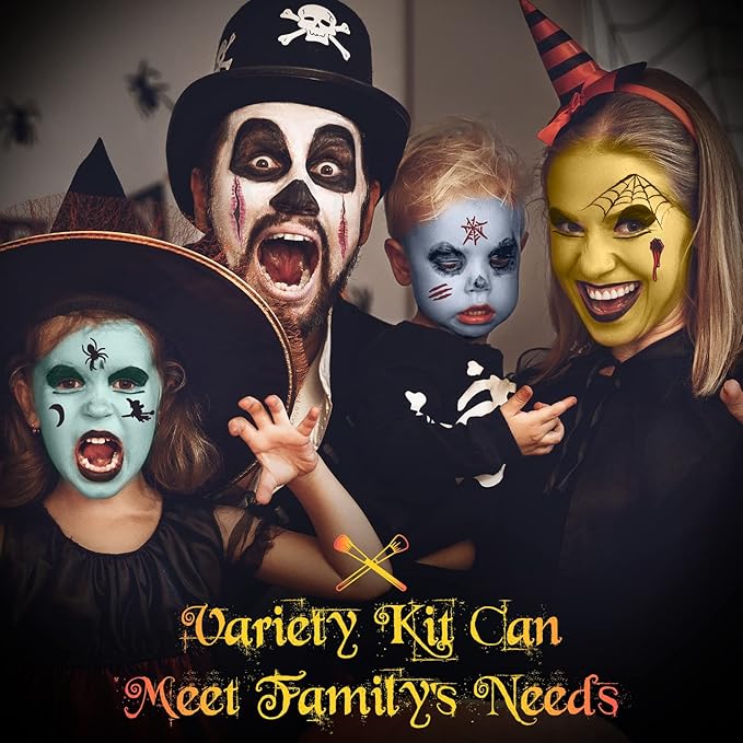 Halloween Makeup Kit, White Black Skeleton Face Paint, Clown Witch Makeup Palette, Vampire Zombie Makeup Kids Adult Special Effects: Fake Blood Scar Wax Tattoos Stencils Crayons Set
