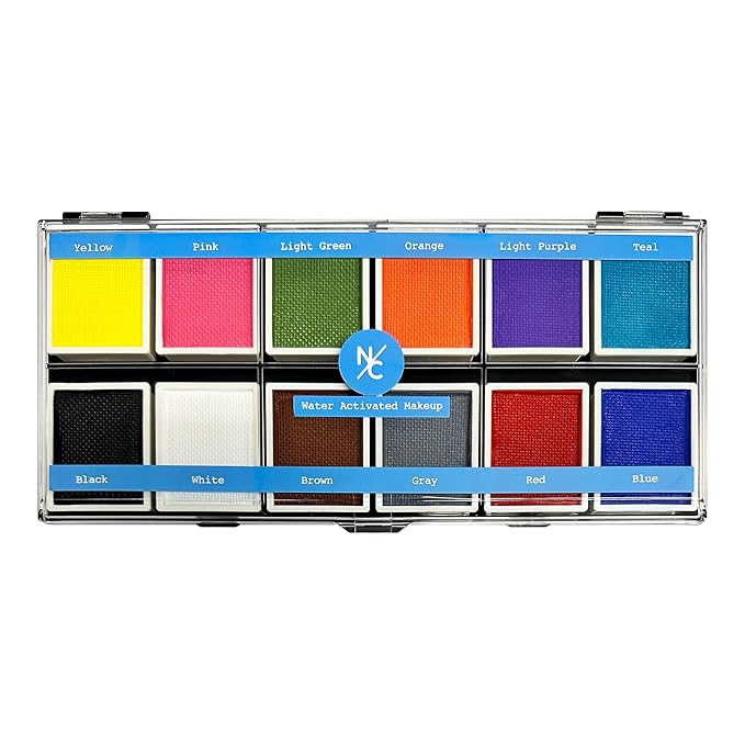 Narrative Cosmetics Primary Colors 12-Pan Palette - Vibrant Water-Activated Makeup for Face & Body Painting - Ideal for Cosplay, Theater & Artistic Makeup Creations