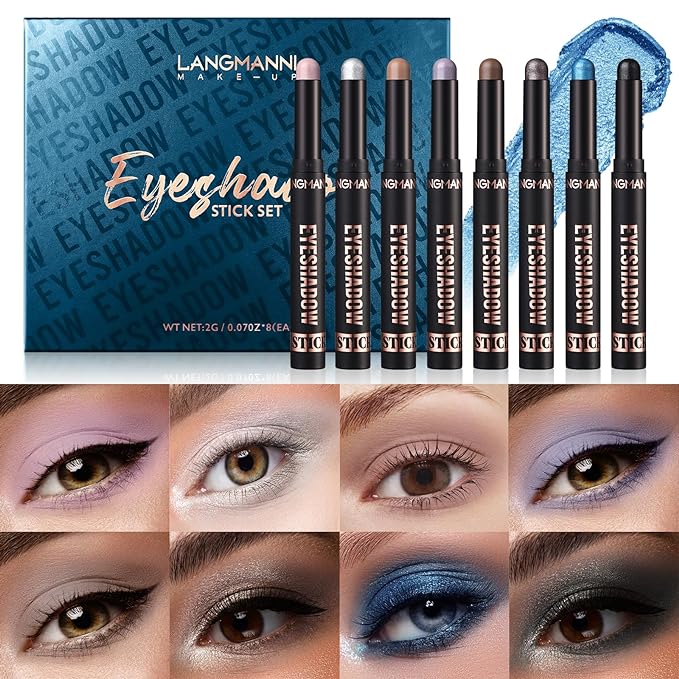 Jolilab Eyeshadow Stick Set, 8 Colors Matte Professional Bright-Colored Contouring and Highlight Stick, Cream Waterproof Long Lasting High Pigmented Eye Shadow. (8, C1)