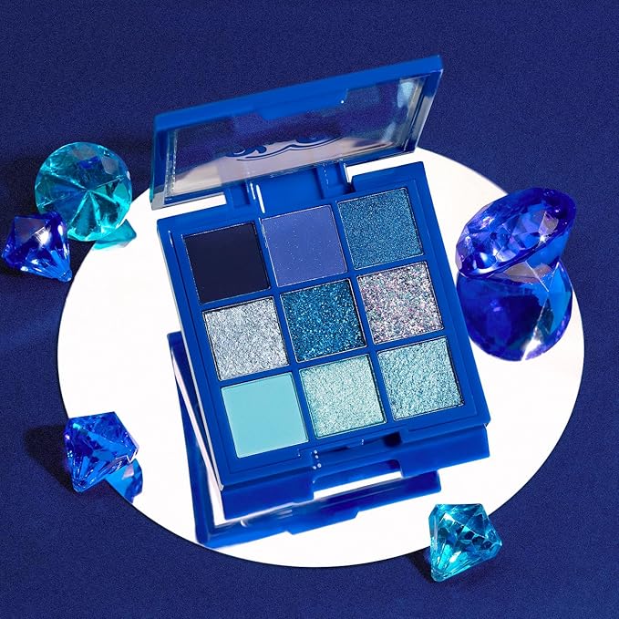 KimChi Chic Jewel Collection Eyeshadow Palette - Highly Pigmented, Blendable Colors, Long Lasting Matte & Glitter Shades, Cruelty Free, Sapphire