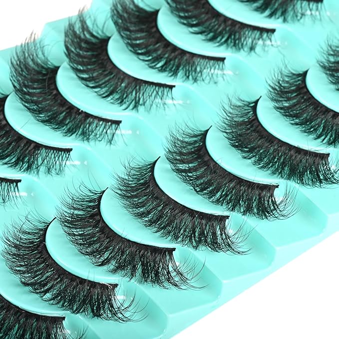 Mink Lashes Fluffy Wispy Eyelashes Medium Natural Eye Lash Pack Thick Full Small Strip Eyelash Set Thin Band Russian Strips Lash Extension (Flare Volume | 8-15mm)