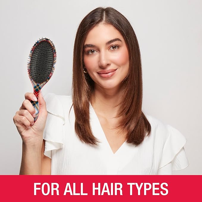 Conair Detangling Hair Brush Set 3 Pack, For Wet, Dry and All Hair Types, Detangling Brushes for Women in Tartan, Red, Green