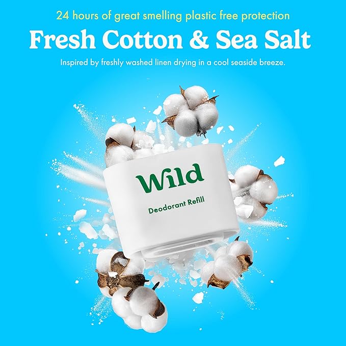 Wild - Aqua Case with Refill Variety Pack - Refillable Deodorant - Aluminum Free - Includes Fresh Cotton & Sea Salt, Cherry Blossom and Coconut & Vanilla Scents - Vegan