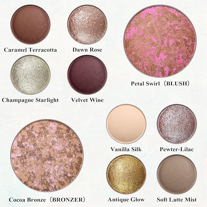 UCANBE All in One Baked Makeup Palette – Eyeshadow, Blush & Bronzer Face Kit, Neutral Pigmented Colors, Travel Size Compact, Full Face Makeup Gift Set for Women