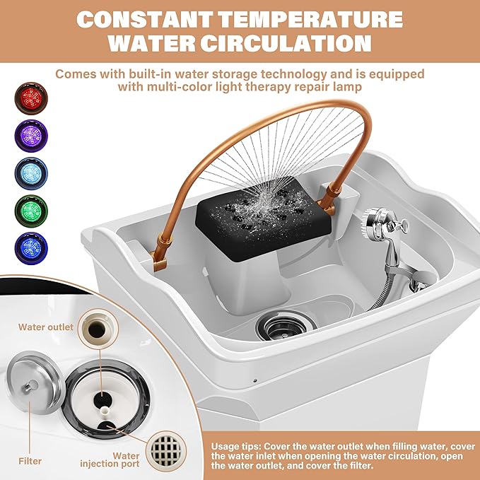 Head Spa Equipment with 60L Water Storage Tank, Warm Steam & Hair Wash Sink for Scalp Care and Relaxation (Head Spa Equipment-White)