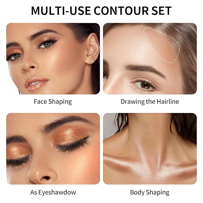 FV Cool Toned Contour and Highlighter Stick - Highly Pigmented & Blendable Duo for a Sculpted, Natural Glow | Waterproof & Long-Lasting Finish | Perfect for On-The-Go Makeup, 01 Amber & 03 Champagne