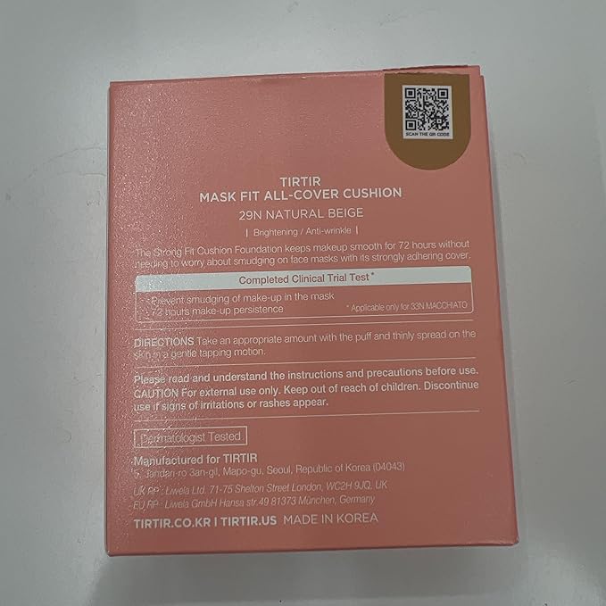 TIRTIR Mask Fit All Cover Pink Cushion Foundation | High coverage, Velvety Matte Finish, Lightweight, Flawless, Corrects Redness, Korean Cushion (#29N Natural Beige, Full Size, 0.63 Fl Oz)