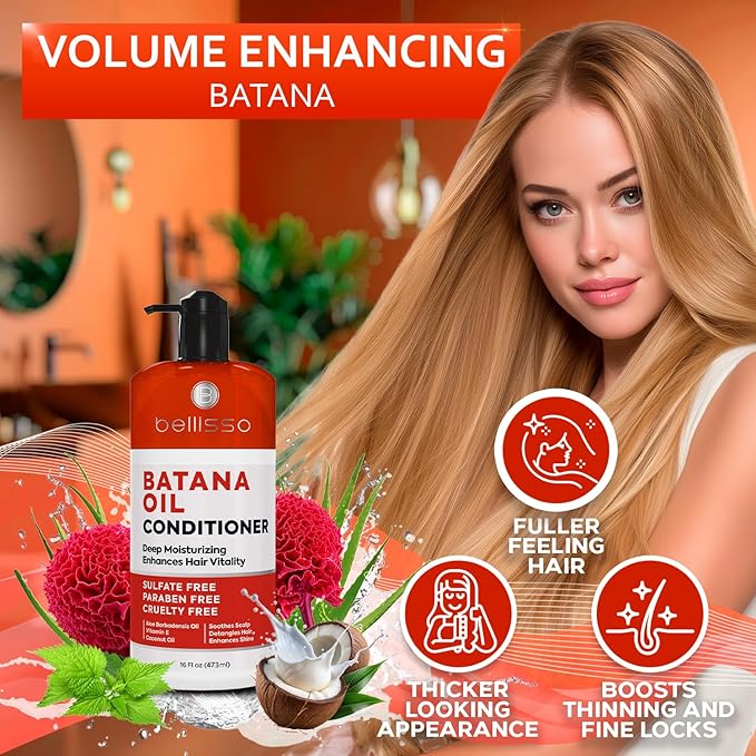 BELLISSO Batana Oil Conditioner for Women and Men - Sulfate Free, Volumizing Treatment for Thinning Hair - Thickening, Volume Boost - 16 Fl Oz