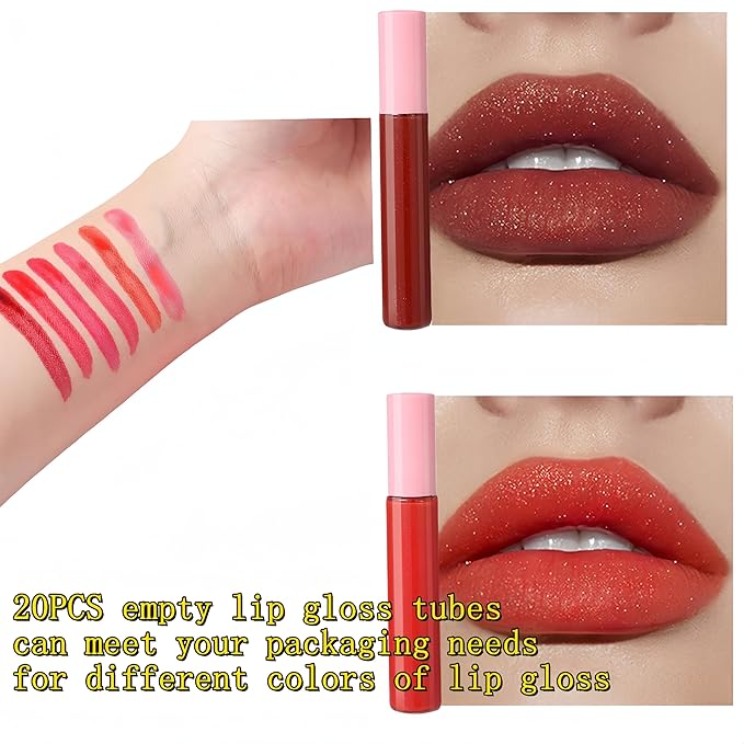 10cm Empty Lip Gloss Tubes With Wand Lipgloss Tubes Cute With Pink Lids Lip Balm Bulk Refillable Cosmetic Containers Diy Lip Gloss Making Kit（20pcs）