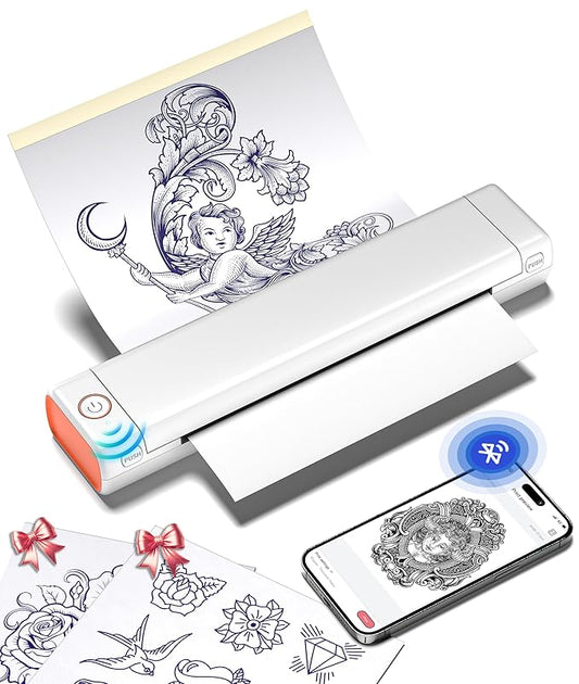Phomemo M08F Wireless Tattoo Transfer Stencil Printer, Tattoo Transfer Thermal Copier Machine with 10pcs Stencil Paper, Portable Printer Kit for Artists & Beginners, Compatible with Smartphone & PC