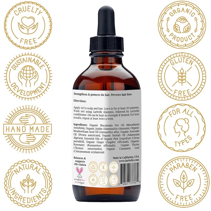 Laritelle Organic Hair Growth Set | Shampoo 17 oz + Conditioner 16 oz + Hair Loss Treatment 4 oz | Organic Quinoa + Keratin + Rosemary, Ginger & Grapefruit | NO GMO, SLS, Gluten, Parabens, Phthalates