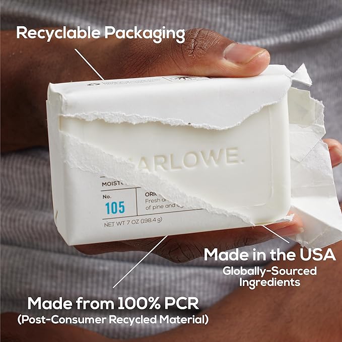 MARLOWE. No. 105 Bar Soap for Men 7 oz (6 Bars) Moisturizing Body Soap, Nourishing & Refreshing with Natural Extracts, Shea Butter, Olive Oil & Green Tea Extracts, Original Sage & Fir Scent