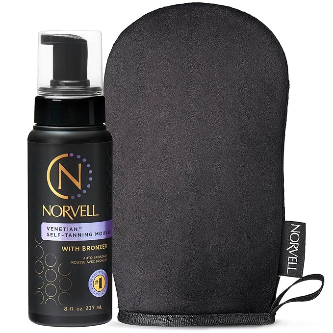 Norvell Venetian Self Tanning Set – 8 Fl Oz Mousse with Bronzer and Reusable Applicator Mitt for Natural-Looking, Streak-Free Tan