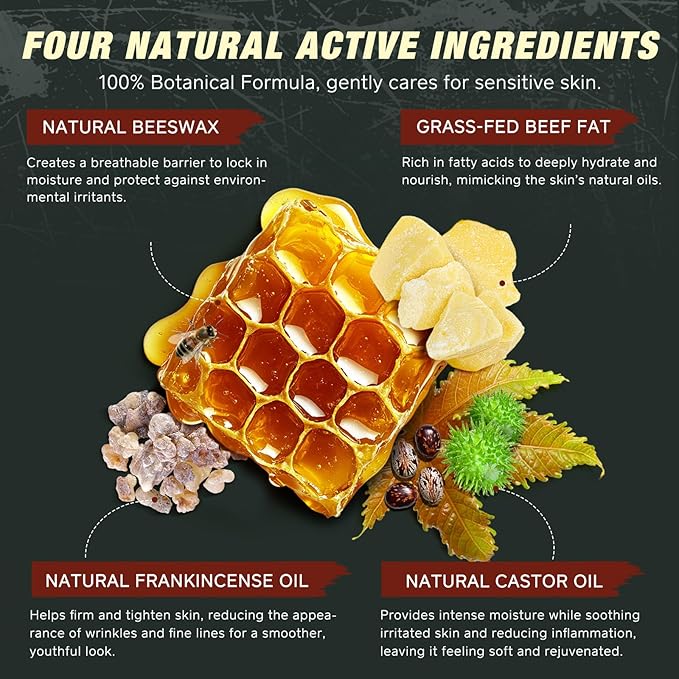 Tallow Castor Oil Frankincense Oil Handmade Skin Balm, Face & Body Moisturizer for Sensitive Skin, Eczema All-Purpose Balm, 100% Grass-Fed Tallow for Skin Care