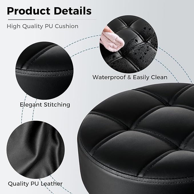 BEWISHOME Rolling Stool with Wheels, Adjustable Stool Heavy Duty 450lb, 360° Swive Rolling Chair for Massage Spa Medical Tattoo, PU Thick Seat Padding Salon Chair(Black) BYD01B