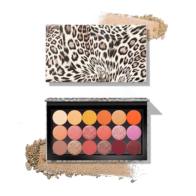 2 Packs Leopard Magnetic Makeup Palette Empty with Spatula and Metal Stickers, 18-pan and 9-pan Empty Eyeshadow Palette for Travel, DIY