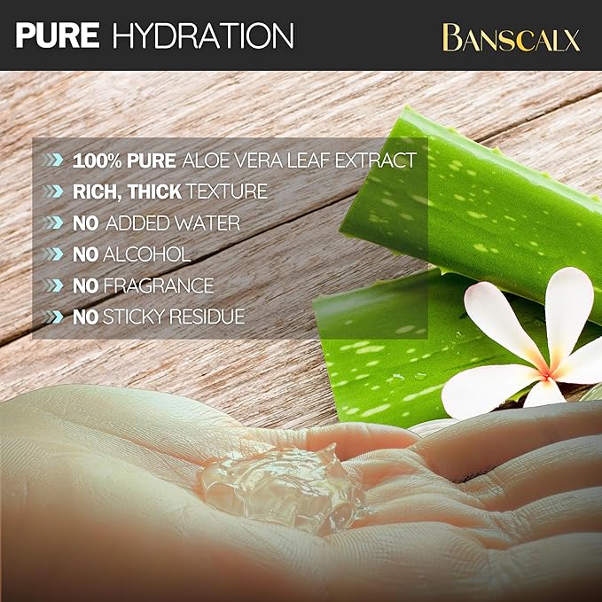 100% Pure Natural Aloe Vera Gel for Moisturizing Face Skin & Hair – Soothing After Sun Exposure, Dry & Sensitive Skin, Non-Sticky (10.14 oz)