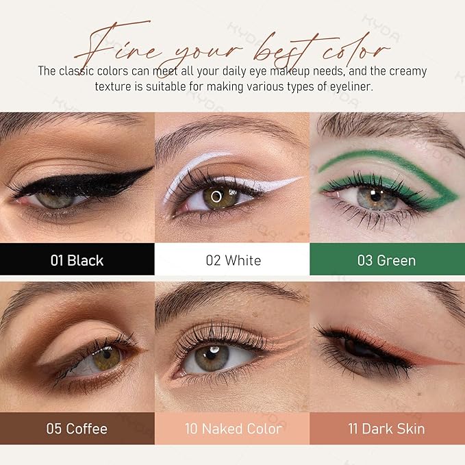 KYDA 2 Colors Black White Gel Eyeliner, Natural Black Eyeliner Cream for Older Women, Waterline Matte Eye Liner with Brushes, Waterproof Smudge Proof Smoky Eyeshadow, Multiuse Eyes Makeup Stick