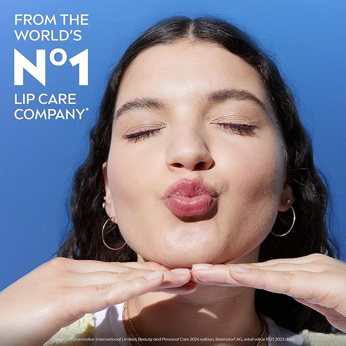 NIVEA Dewy Lip Balm with Hyaluronic Acid, Skin Care Gifts for Mom, Leaves Visibly Less Noticeable Lip Lines and No Waxy Feel, 0.18 Oz, Pack of 4