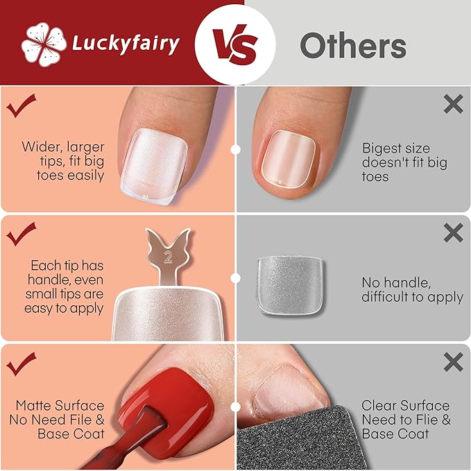 Toe Nails - Big Wide Squoval, Full Cover Matte, Soft Gel, Square & Round, Clear Gel, Soak Off - 360pcs, 15 Sizes, DIY Salon