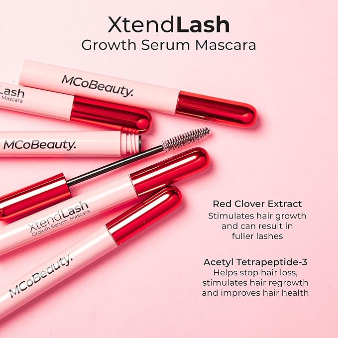 MCoBeauty - XtendLash Booster Serum Mascara - Black Tubing Mascara with Red Clover Flower Extract, Betaine and Peptides - Defines and Enhances the Look of Lashes - Eye Makeup