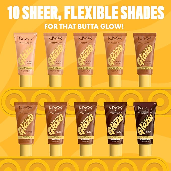 NYX PROFESSIONAL MAKEUP Buttermelt Glaze Soft Glow Skin Tint + SPF 30, Up To 12HR Wear, 04 Almond Butta