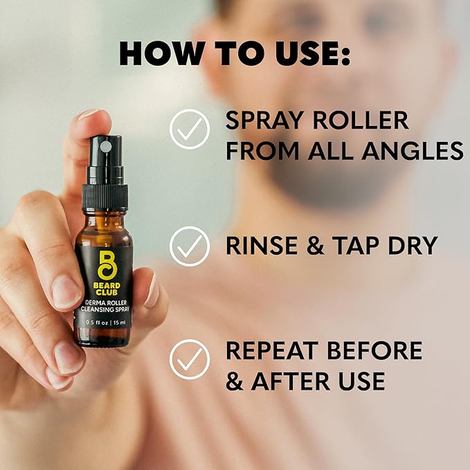 The Beard Club Derma Roller Cleansing Spray - Clean and Prolong Derma Roller Life - 0.5oz