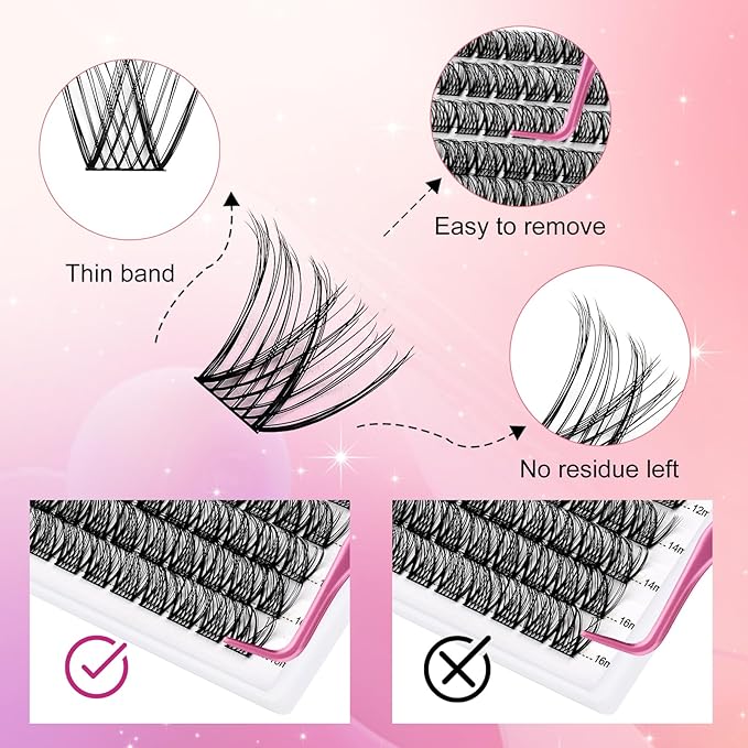 Lash Clusters DIY Eyelash Extensions 120 Clusters Lashes D Curl 0.07 Natural Individual Lash Extensions Mixed Tray False Eyelashes Soft & Strong Thin Band DIY at Home (F30-0.07D, 8-16mm)