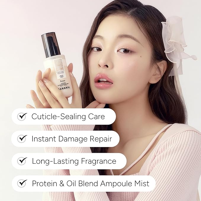 Korean Hair Serum Mist – Argan Oil & Silk Protein Ampoule for Nourishing, Frizz Control & Glass Hair Shine – White Floral Musk, 100ml / 3.38 fl oz