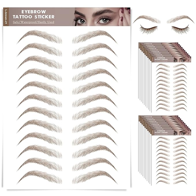 20 Sheets 240 Pairs Eyebrow Tattoo Sticker Waterproof 4D Hair-Like Natural Fake Tattoo Eyebrows Transfers Stickers Peel Off Brows Grooming Shaping Sticker in Effortless Hollywood,Light Brown