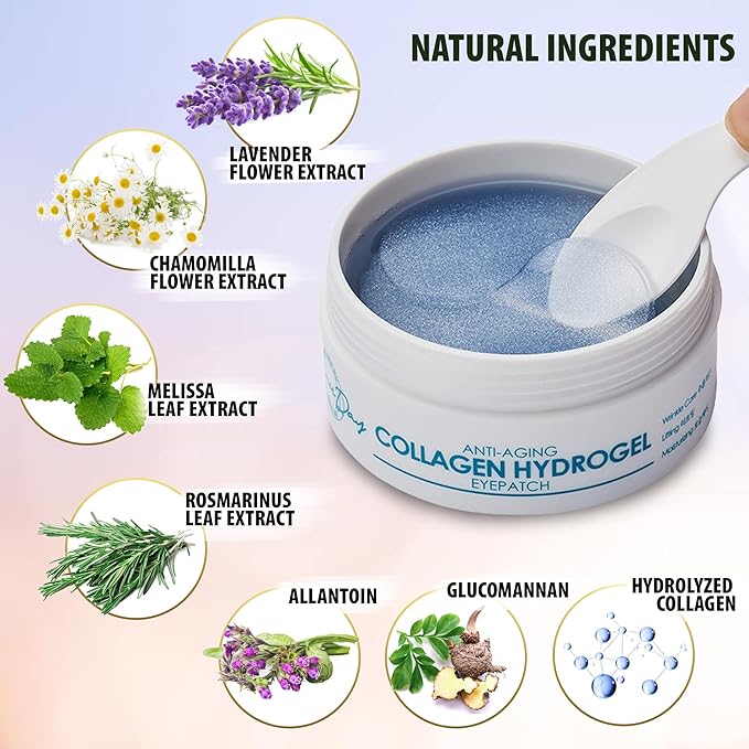 Under Eye Hydrogel Collagen Eye Patches, Anti-Wrinkle Eye Patch, Treatment for Puffy Eyes, Eye Bags, Dark Circles Under Eye, Puffiness, Eye Patch with Hyaluronic Acid and Peptides, 30 pairs