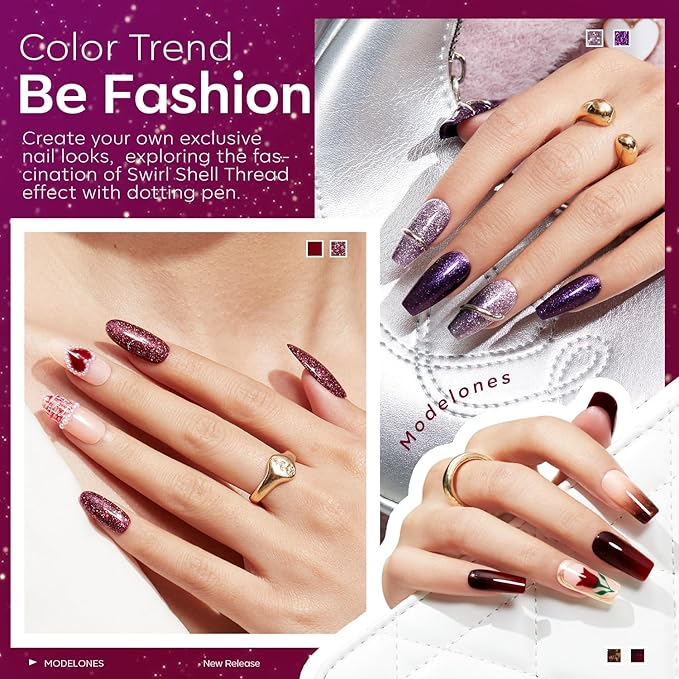 modelones Gel Nail Polish Set 6 Colors Red Burgundy Brown Purple Glitter Gel Nail Polish Color Changing Sparkle Shimmer Polish Kit Soak Off UV Nail Art DIY Salon Gifts For Women Girl