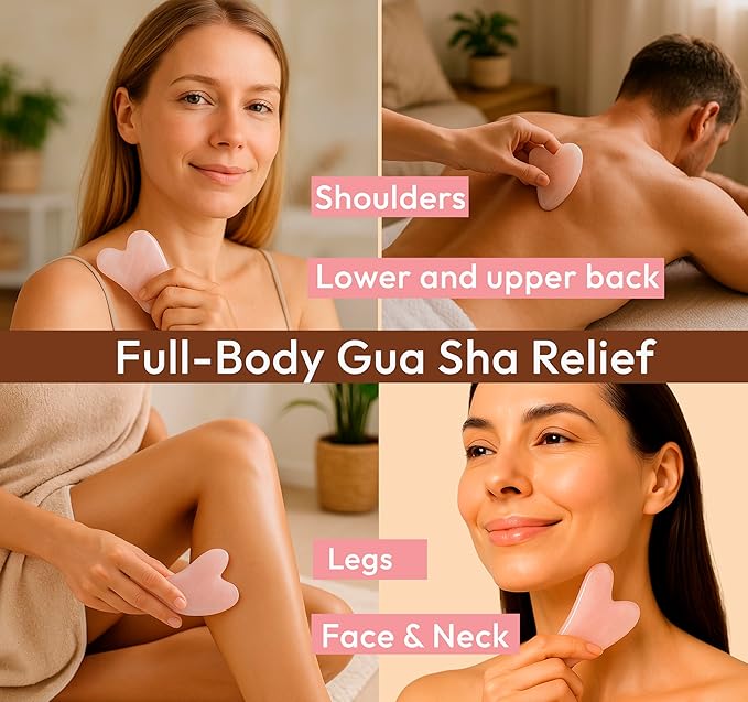 Rose Quartz Gua Sha Facial Tool - Heart-Shaped Crystal for Puffiness, Lymphatic Drainage, Facial Sculpting & Relaxation - Hand-Carved Stone from Brazil, Used in Traditional Beauty Rituals