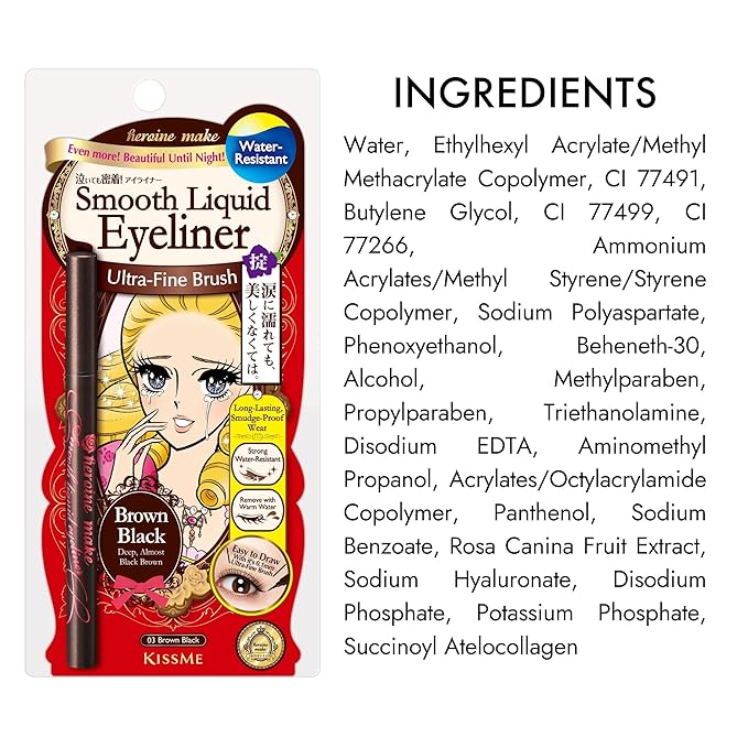 Heroine Make by KISSME Liquid Eyeliner Pen with Ultra-Fine 0.1mm Tip, Waterproof Eyeliner for Sensitive Skin, Cat Eye Liner for Long Lasting Wear, Made in Japan, SMOOTH Brown Black, 1 Count,